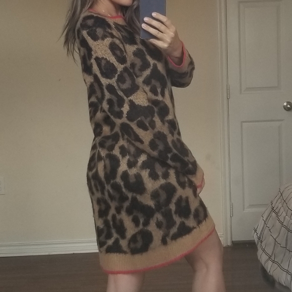 Lily White Cheetah Faux Fur Sweater Dress M/L - Picture 3 of 7